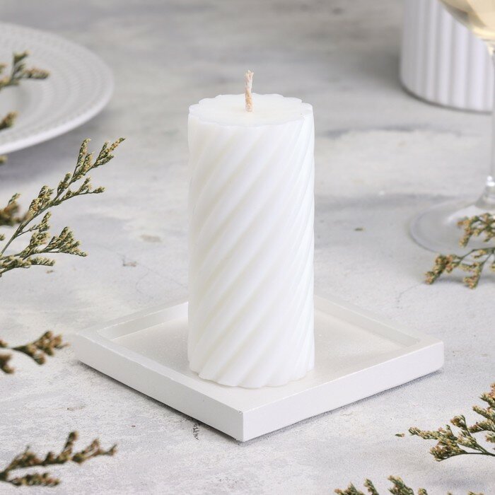 фото Дарим Красиво Подсвечник квадратный из гипса,10х1,5см, белый перламутр
