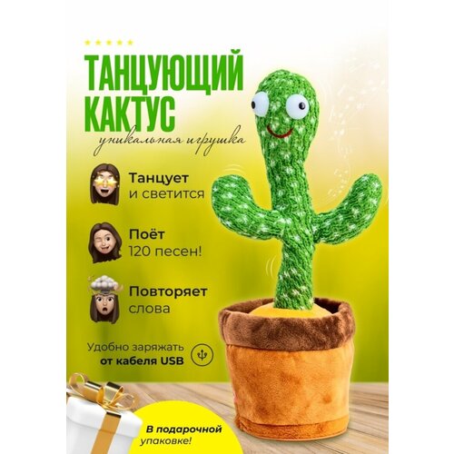 Танцующий музыкальный кактус с USB зарядкой. Говорящий повторяющий кактус для раннего развития детей