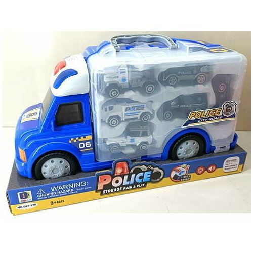 Автовоз POLICE с машинками на батарейках(свет, звук)в коробке автовоз на батарейках свет звук с 5 машинками в коробке
