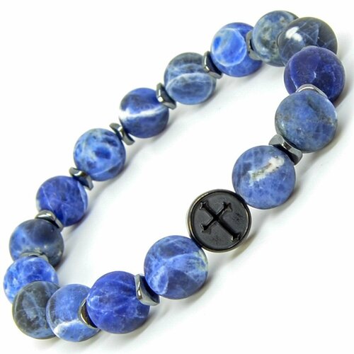 фото Браслет, гематит, содалит, 1 шт., размер 23.5 см, голубой, черный bijoustore