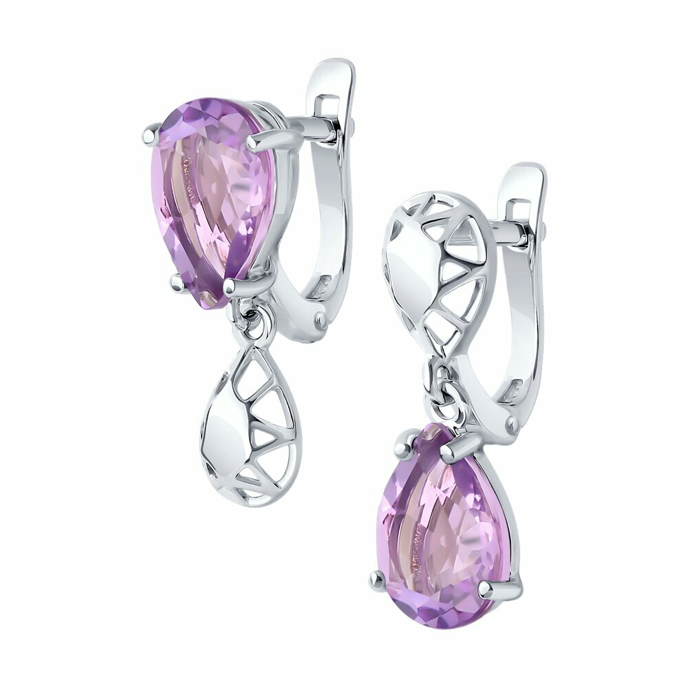 Серьги с подвесками Diamant, серебро, 925 проба, аметист, размер 21 мм, , розовый