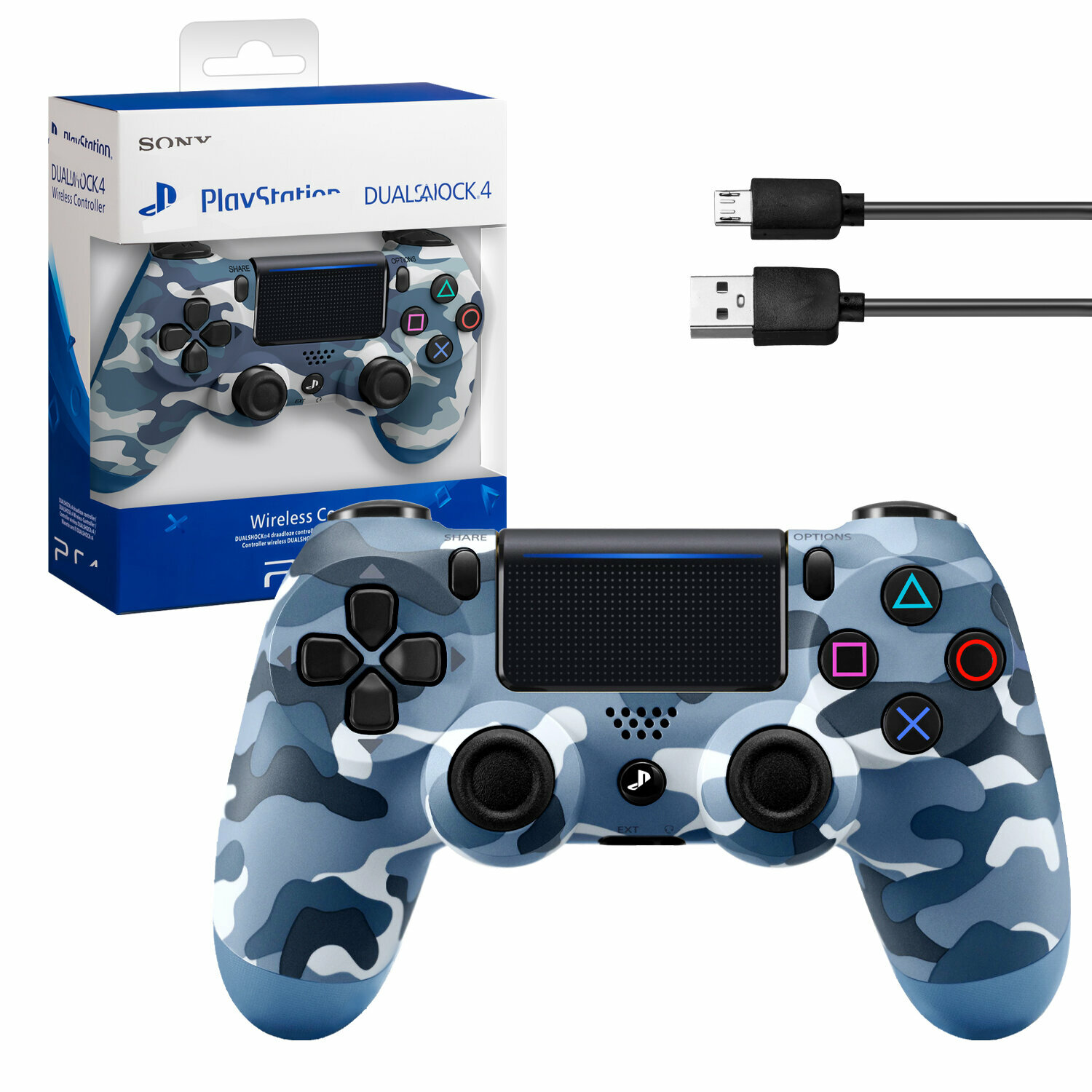 Геймпад/Джойстик/Контроллер беспроводной для консоли/приставки PS4 синий камуфляж — фото 6