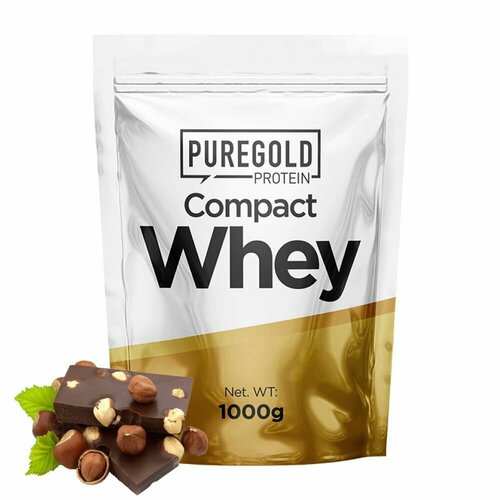 Сывороточный протеин с аминокислотами Pure Gold Compact Whey Protein, 1000г (Шоколад-фундук) / Для набора мышечной массы и похудения