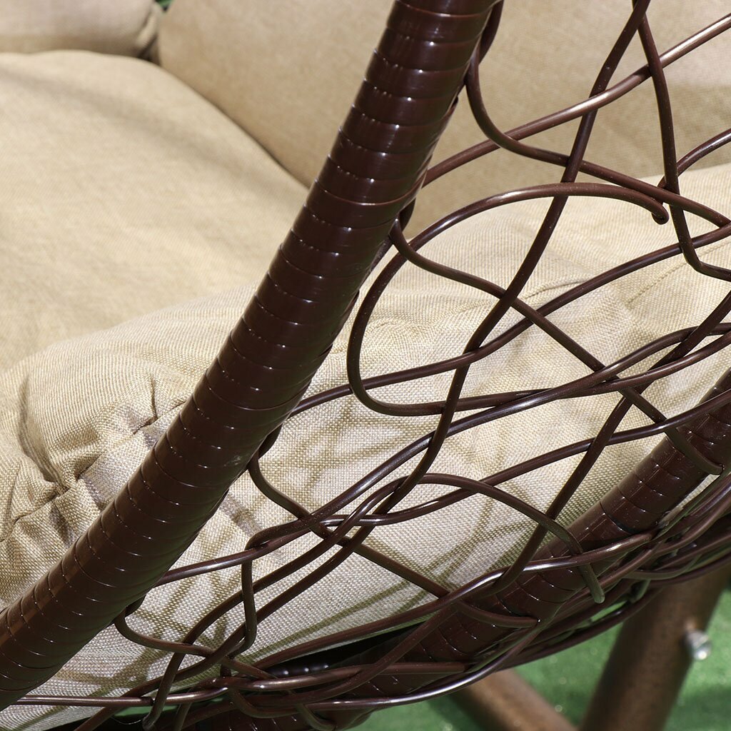 Качели садовые Кокон Y9-162 темно-коричневый ротанг с бежевой подушкой до 100 кг