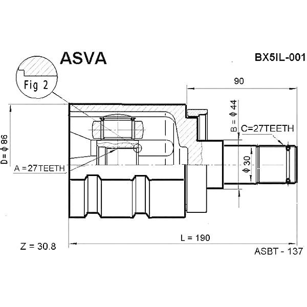 ASVA BX5IL001 (31607503537 / 31607505005) шрус внутренний (oem-исполнение) перед лев