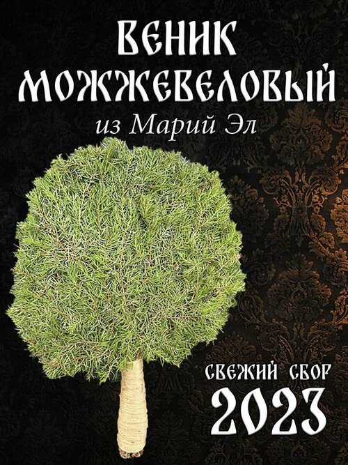 Можжевеловый веник для бани из Марий Эл с ручкой из джута в коробке