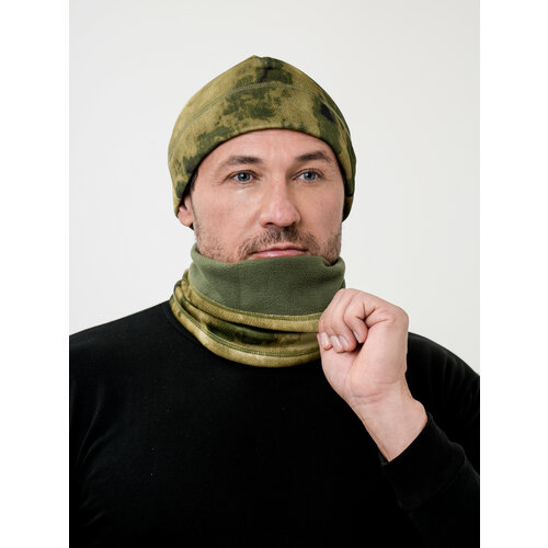 фото Комплект golden dragon комплект шапка шарф зимний тактический теплый на флисе, 1 предмета, размер универсальный, зеленый, серый
