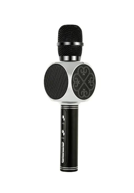 Беспроводной микрофон с колонкой, микрофон для караоке (серебро)