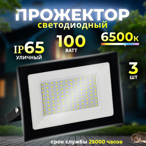 Прожектор светодиодный уличный 100 Вт 6500К IP65 3 шт