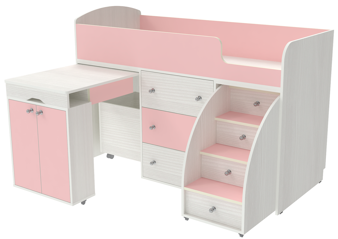 Кровать чердак Малыш Белое Дерево - Розовый
