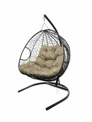 Подвесное кресло из ротанга "Для двоих" черное с бежевой подушкой M-GROUP