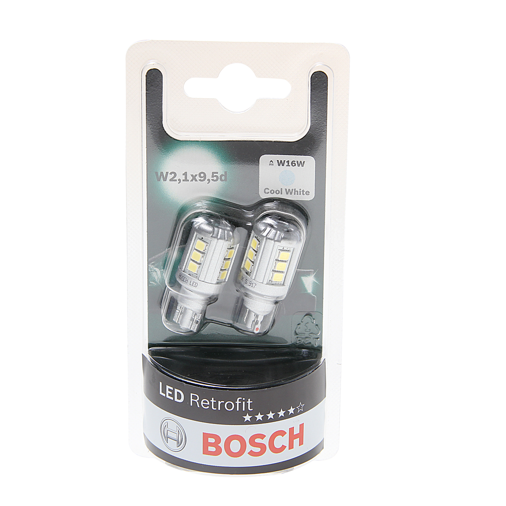 Лампа светодиодная 12V W16W W2.1x9.5d 6000K блистер (2шт.) Retrofit BOSCH