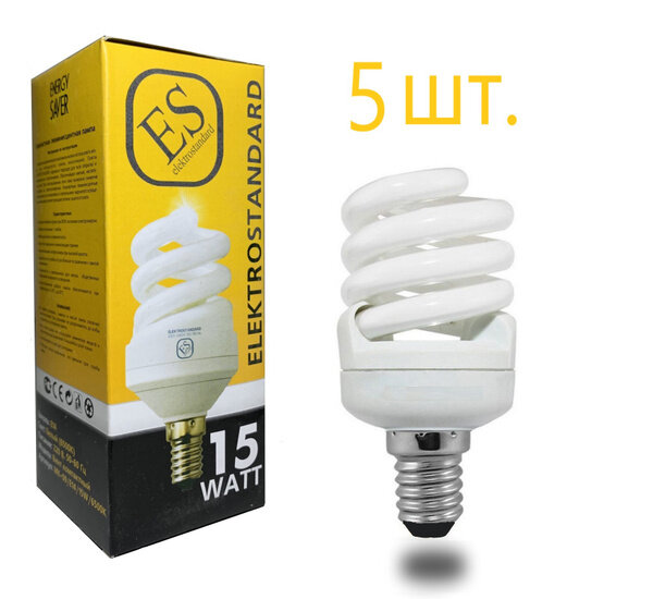 Лампа энергосберегающая люминесцентная ES, E14 15W 2700K винт компактный, 6шт.