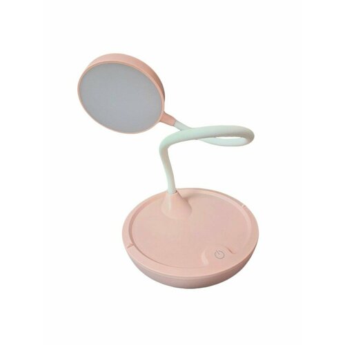 Настольная светодиодная LED лампа с зеркалом и подставкой для телефона, цвет: розовый