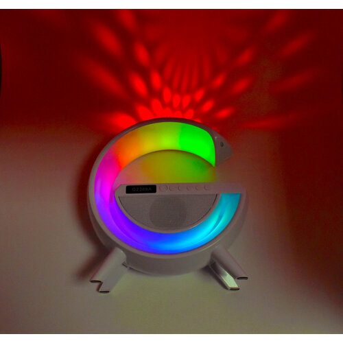 Умная блютуз колонка с беспроводной зарядкой, светильник ночник RGB колонка с подсветкой и беспроводной зарядкой