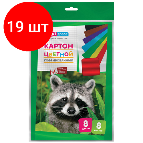 Комплект 19 шт, Картон цветной А4, ArtSpace, 8л, 8цв, гофрированный, в пакете с европодвесом