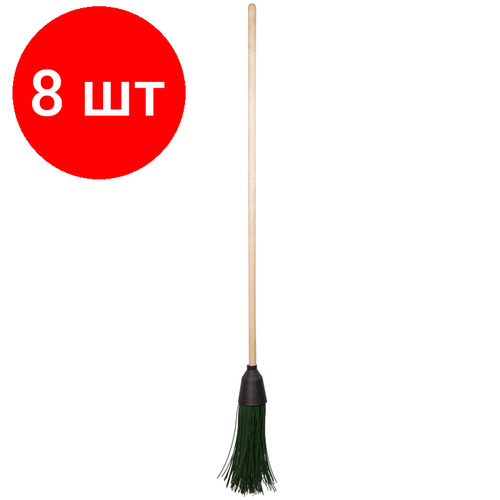 officeclean метла для улицы плоская с деревянным черенком 120см 281349 Комплект 8 шт, Метла OfficeClean, синтетическая, для улицы, круглая, 3 кольца, щетина 30см, с дерев. черенком 120см