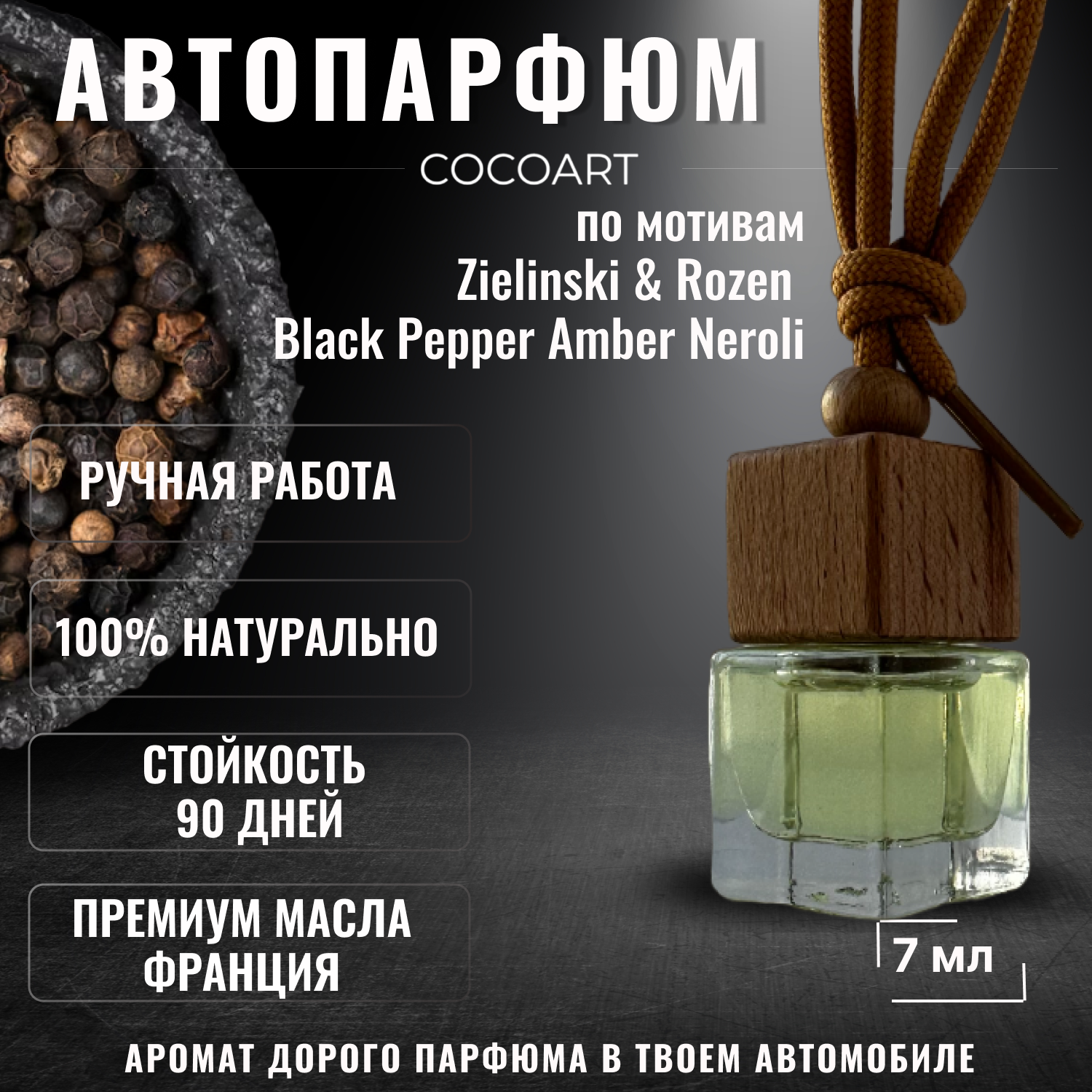 Ароматизатор для автомобиля Black Pepper & Amber, Neroli 7 мл / автопарфюм черный перец, амбра, нероли