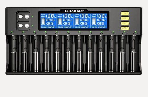 Изображение товара Зарядное устройство Liitokala Lii-S12 ( для 12-ти 18650-10440 , Li-ion/NiMh, ток заряда 0.5/1A, LCD/USB)