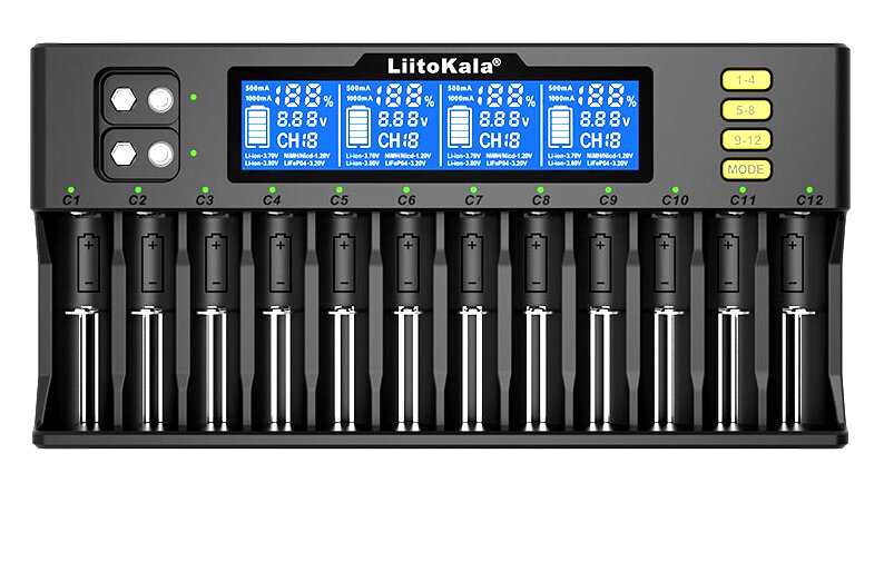 Зарядное устройство Liitokala Lii-S12 ( для 12-ти 18650-10440 , Li-ion/NiMh, ток заряда 0.5/1A, LCD/USB)
