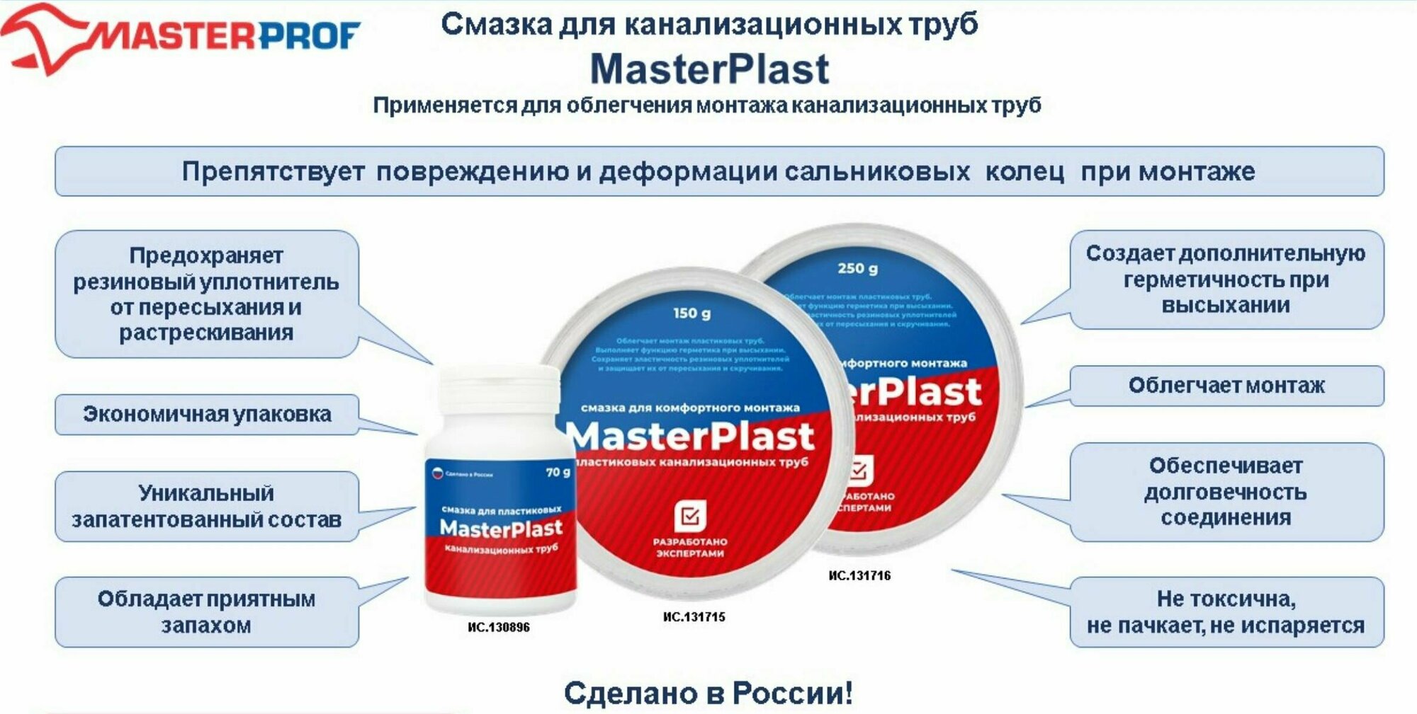 Смазка универсальная силиконовая MasterPlast для монтажа пластиковых и канализационных труб, 150 гр.