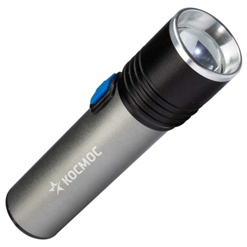 Фонарь ручной Космос KOS111Lit металлический корпус, 3 режима работы, светодиод, зарядка от USB встроенный аккумулятор емкостью 1.2Ач, 11х2.8см фонарик мини светодиодный карманный ручной синий