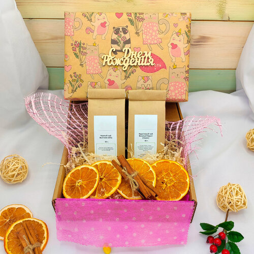 Подарочный набор на день рождения Коты: 2 вида чая подарочный набор на день рождения три апельсинки 2 вида чая