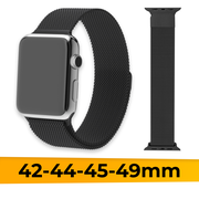 Металлический ремешок для Apple Watch 1-9, SE, Ultra, 42-44-45-49 mm миланская петля / Браслет на магните для часов Эпл Вотч 1-9, СE, Ультра / Черный