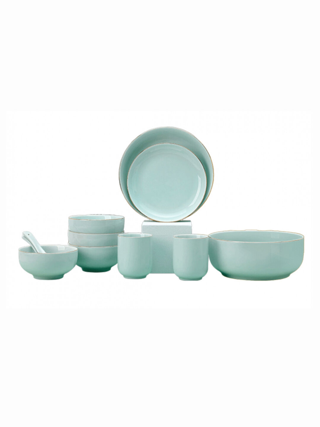 Набор керамической посуды Xiaomi Bu Dong New Chinese Celadon Gold-Edged Tableware Set 11 приборов