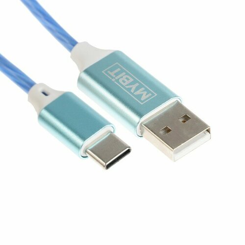 Кабель MYBIT, Type-C - USB, динамическая LED подсветка, 2 А, 1 м, только зарядка (комплект из 6 шт)