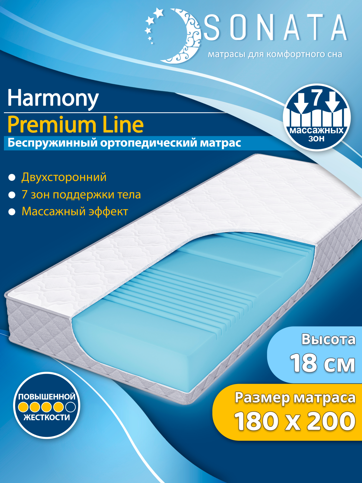 фото Ортопедический матрас 100х200 см SONATA, Беспружинный, для кровати, высота 18 см