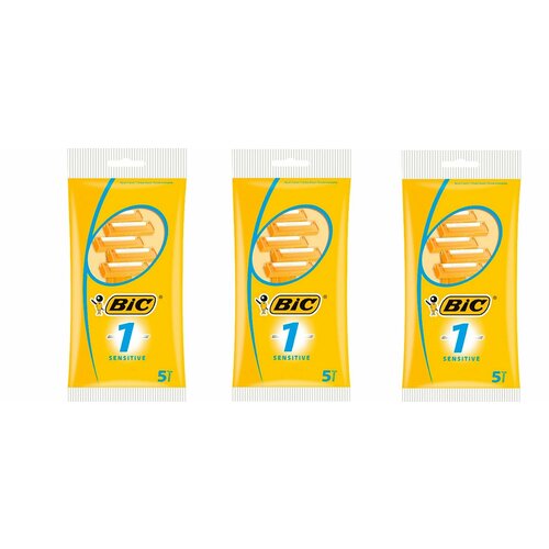 Bic Бритвенный станок 1 Sensitive, с 1 лезвием, блистер, 5 шт, 3 упаковки