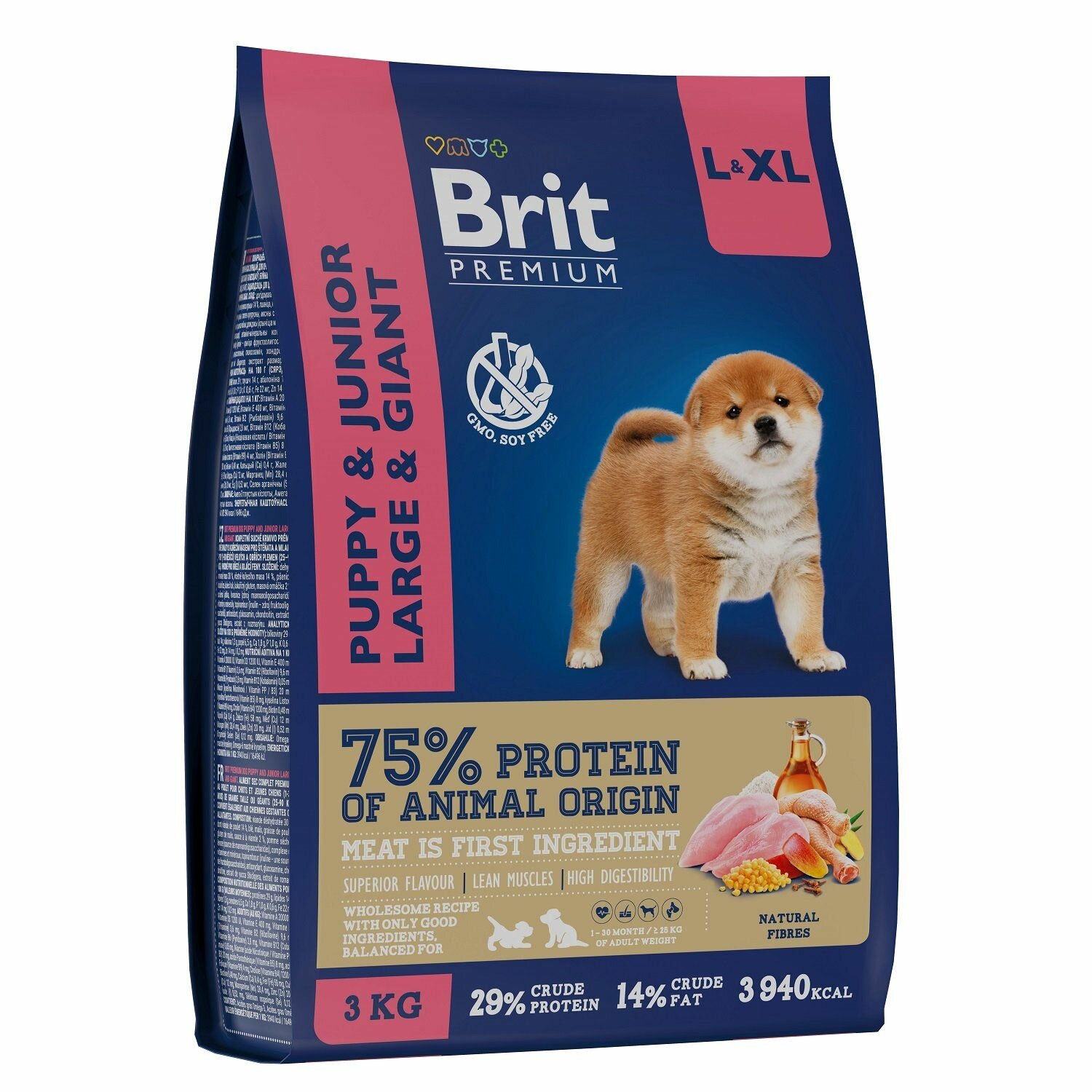 BRIT PREMIUM Сухой корм с курицей для щенков крупных пород "Dog Puppy and Junior Large and Giant", 3 кг