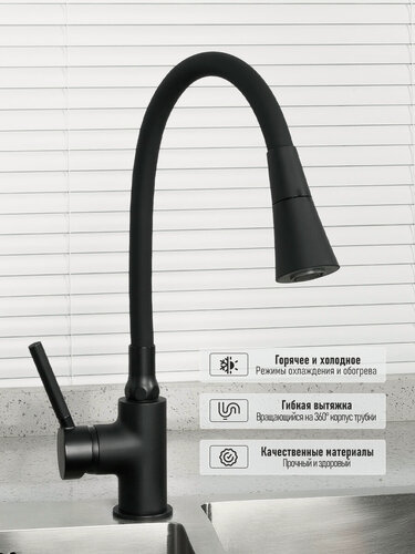 Изображение товара Смеситель для кухни(мойки) с гибким изливом Frap F4044-6 черный
