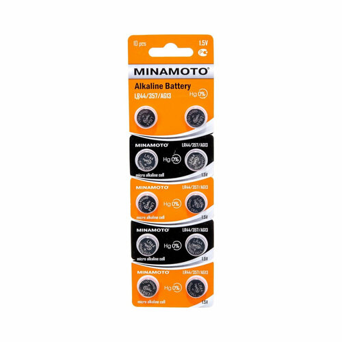 MINAMOTO Батарейки AG13 LR44/10BL, 10 штук в блистере батарейка minamoto ag13 lr44 357 1 5в упаковка 10шт