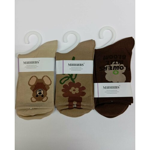 фото Носки миниbs, 3 пары, размер 36-41, бежевый, коричневый