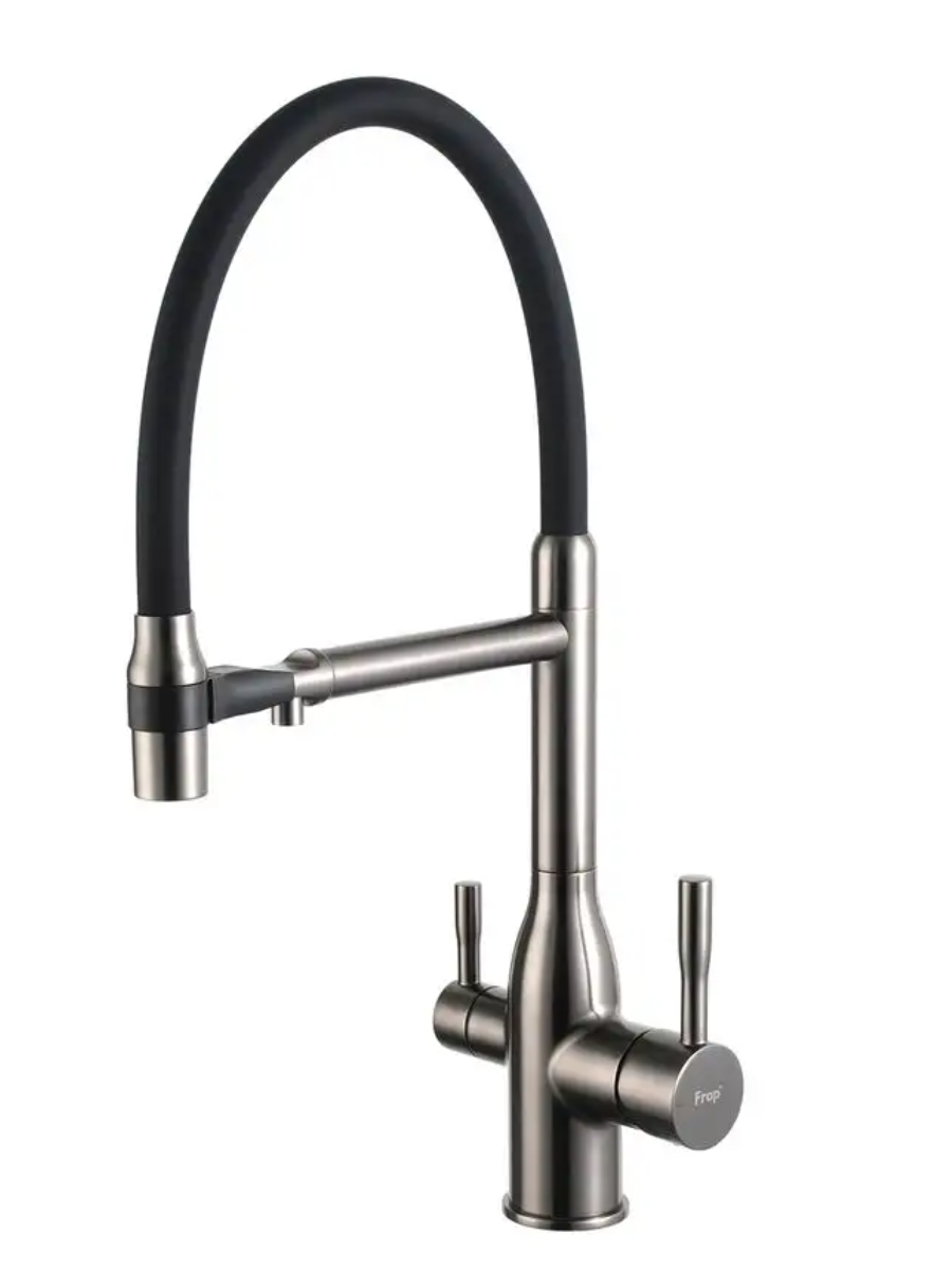 Смеситель для кухни Frap F4398-9 с подключением фильтра, черный/оружейная сталь