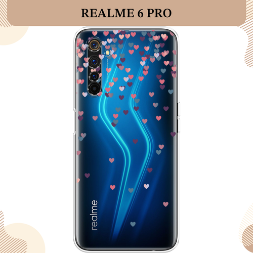 Силиконовый чехол Посыпка сердечки на Realme 6 Pro / Реалми 6 Про, прозрачный силиконовый чехол нарисованные сердечки на realme 6 pro рилми 6 про