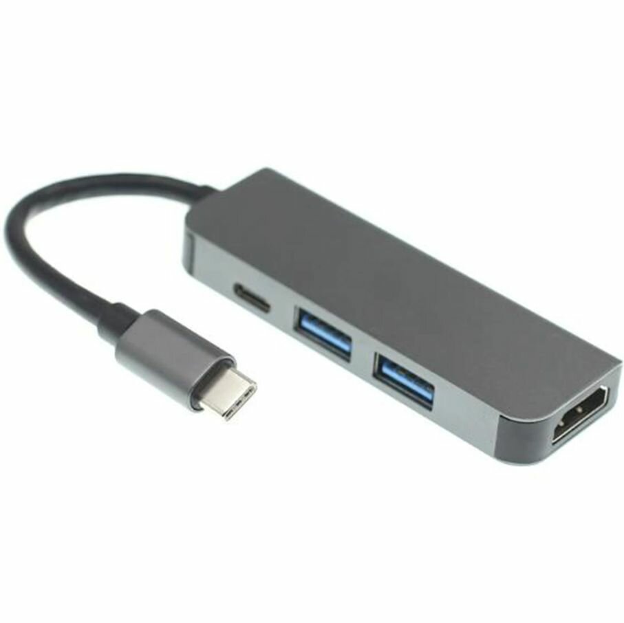Переходник Type-C на HDMI-USB 3.1 Type-C-2x USB 3.0, серый