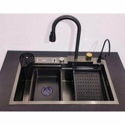 Мойка кухонная многофункциональная Dikalan KN-10201 нерж. сталь черный-текстура 75*45*22см (комплект)