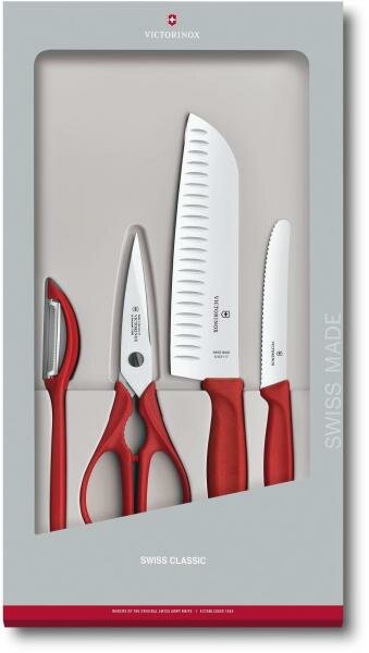 Набор ножей кухон. Victorinox Swiss Classic Kitchen (6.7131.4G) компл:4шт красный подар. коробка