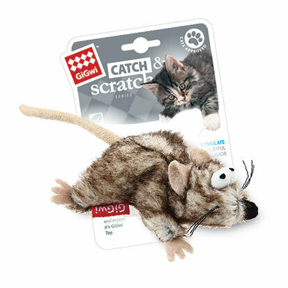 Игрушка для кошек GiGwi Catch & Scratch Мышка (75383), бежевый/коричневый, 1шт.