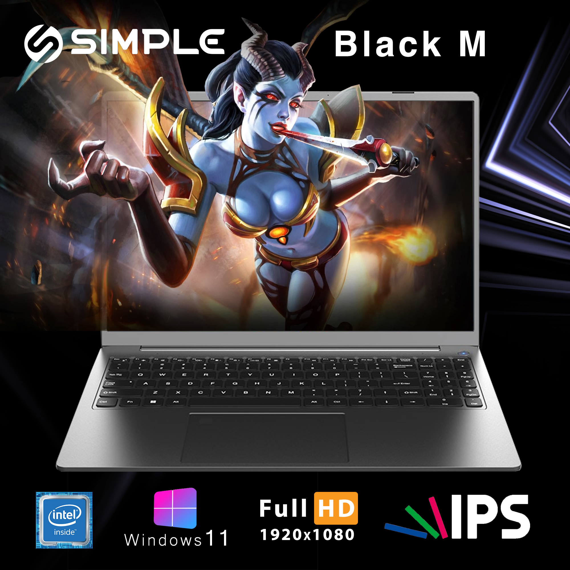 15.6" Ноутбук SIMPLE Black M 15.6 Ультрабук Intel Celeron N5095A (2.9 ГГц) RAM 16 ГБ SSD 1ТБ Intel UHD Graphics 750 МГц Windows 11 Российская клавиатура