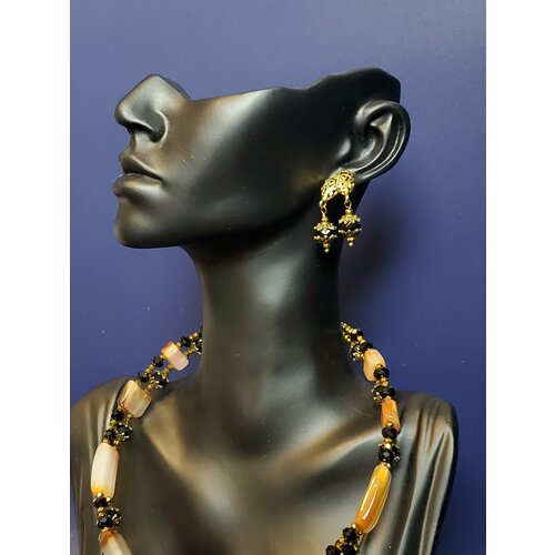 Серьги с подвесками  Серьги античное золото, агат, черный, золотой