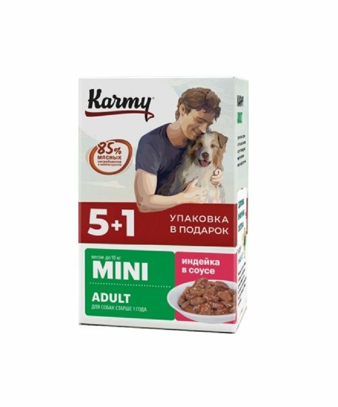 фото KARMY Пауч Mini Adult для собак мелких пород старше 1 года "Акция 5+1" Индейка в соусе, 480 г