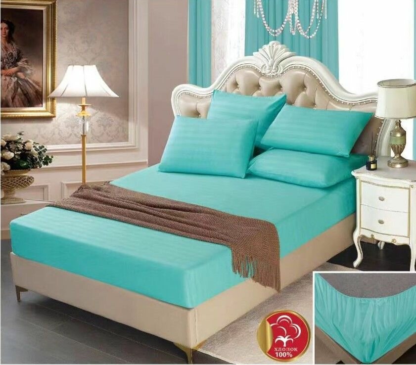 фото Простыня на резинке страйп сатин 160х200