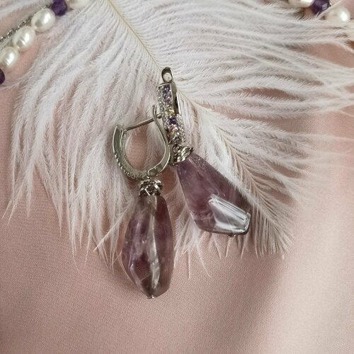 Серьги Камни Елены, аметист, размер 40 мм