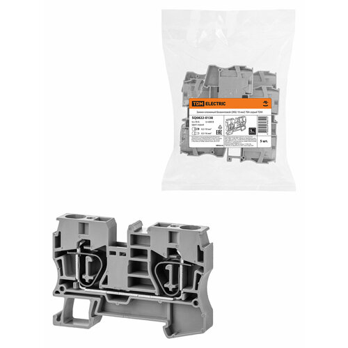 Зажим клеммный безвинтовой (ЗКБ) 10мм2 70А серый, TDM SQ0822-0138 (5 шт.)