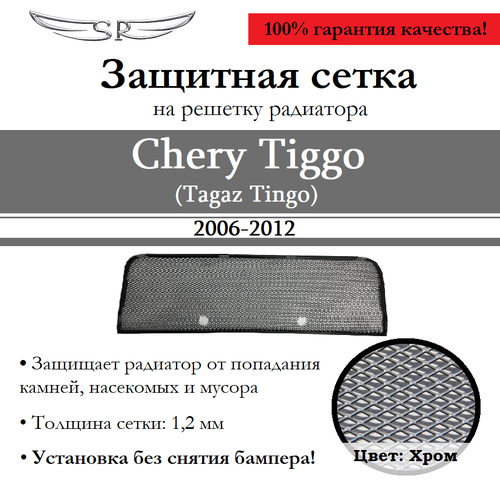 Защита радиатора (защитная сетка) Chery Tiggo (Tagaz Tingo) 2006-2012 хромированная