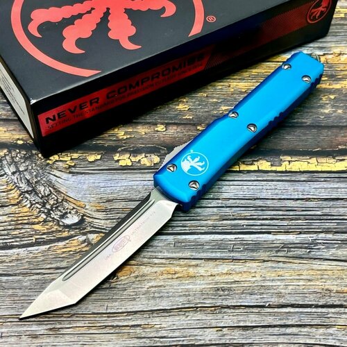 Нож складной MicroTech MCT12310TQ Ultratech, M390 StoneWashed Blade, Turquoise Aluminum Handle